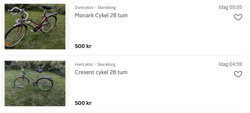 Cyklar på Blocket